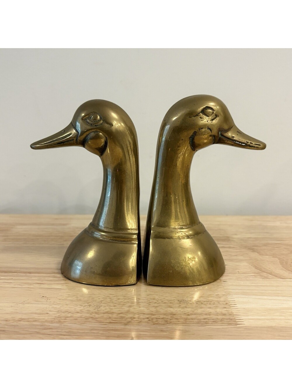 VTG Brass Duck Goose Head Bookends MCM 6" Tall MCM Patina Cottage